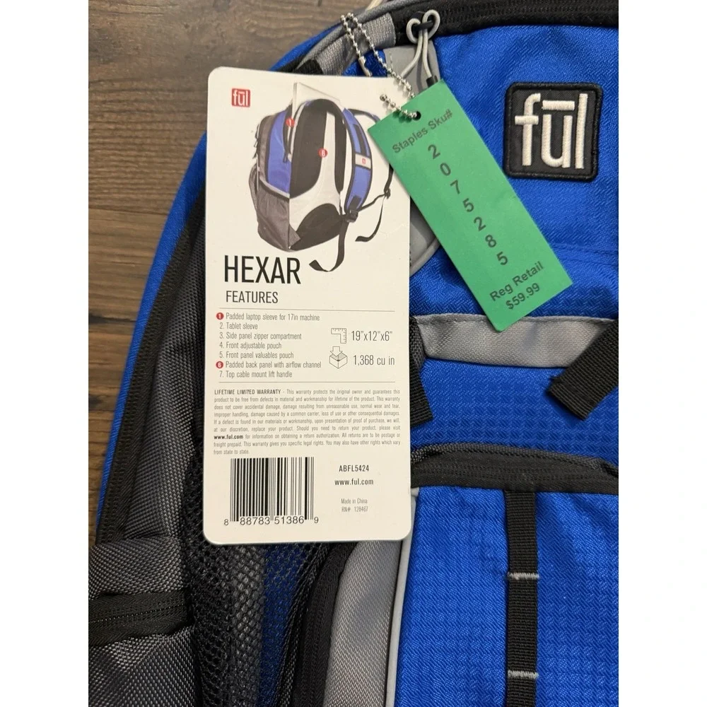 NEW Fūl Hexar Laptop Tablet Case Bag Backpack Blue & Gray 18